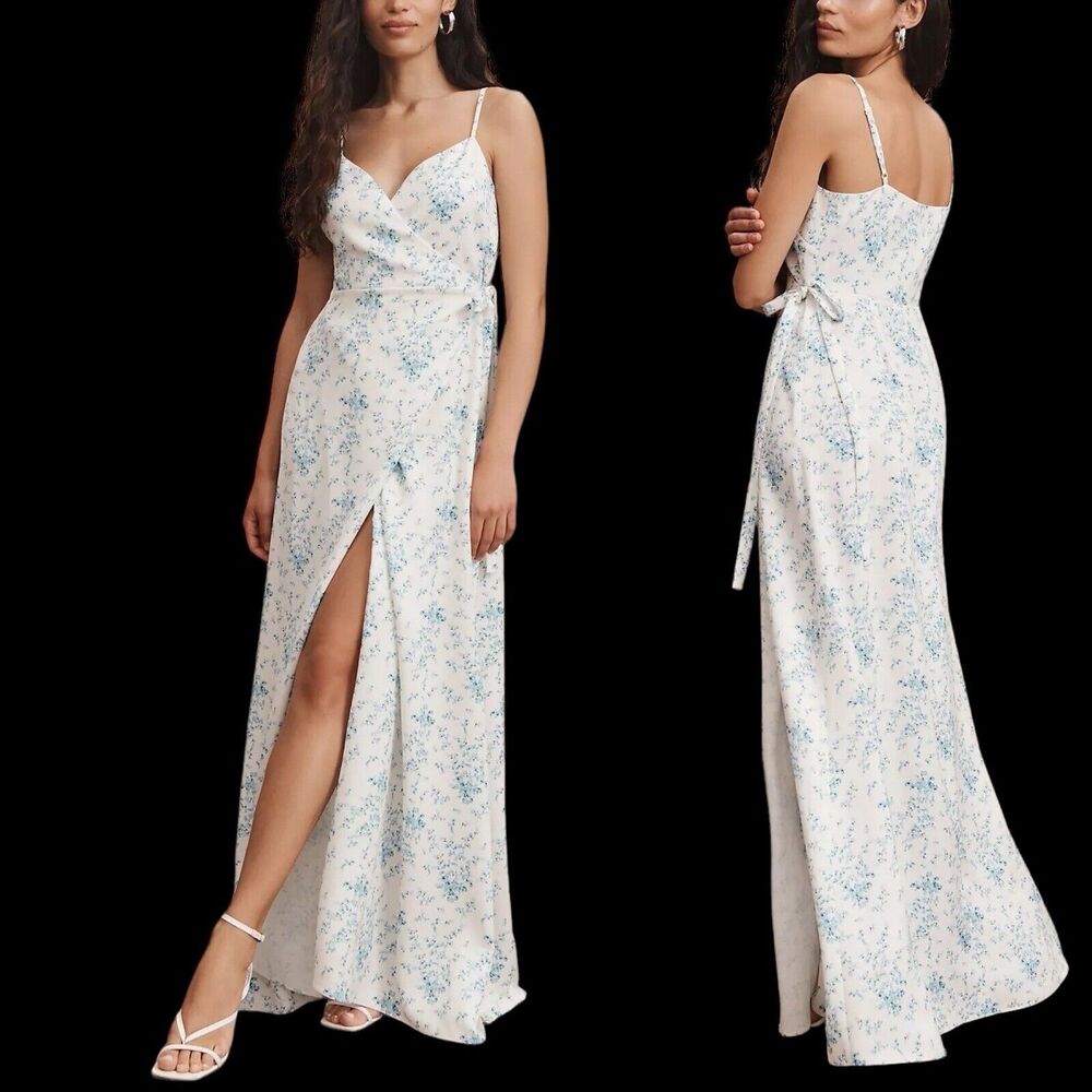 BHLDN White and Blue Floral Maxi Dress